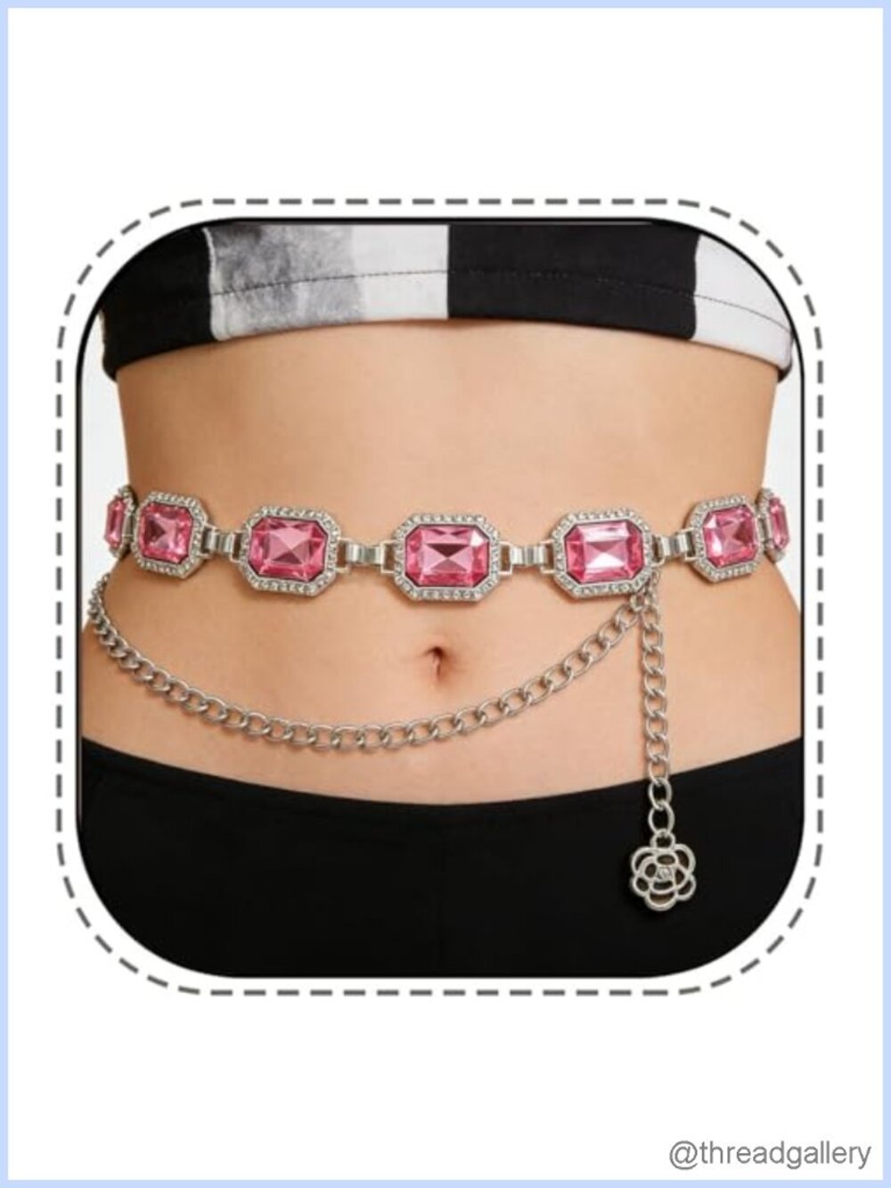 Rhinestone Crystal Chain Belt Metal Dress Belt Cowgirl Western Style